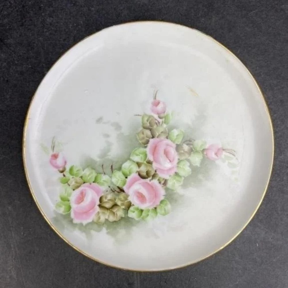 Antique RS Germany, Tillowitz Plate w Roses, Gold Trim by Reinhold Schlegelmilch